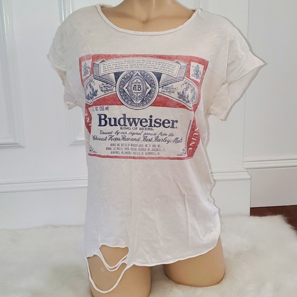 Junk Food destroyed budweiser tshirt xs